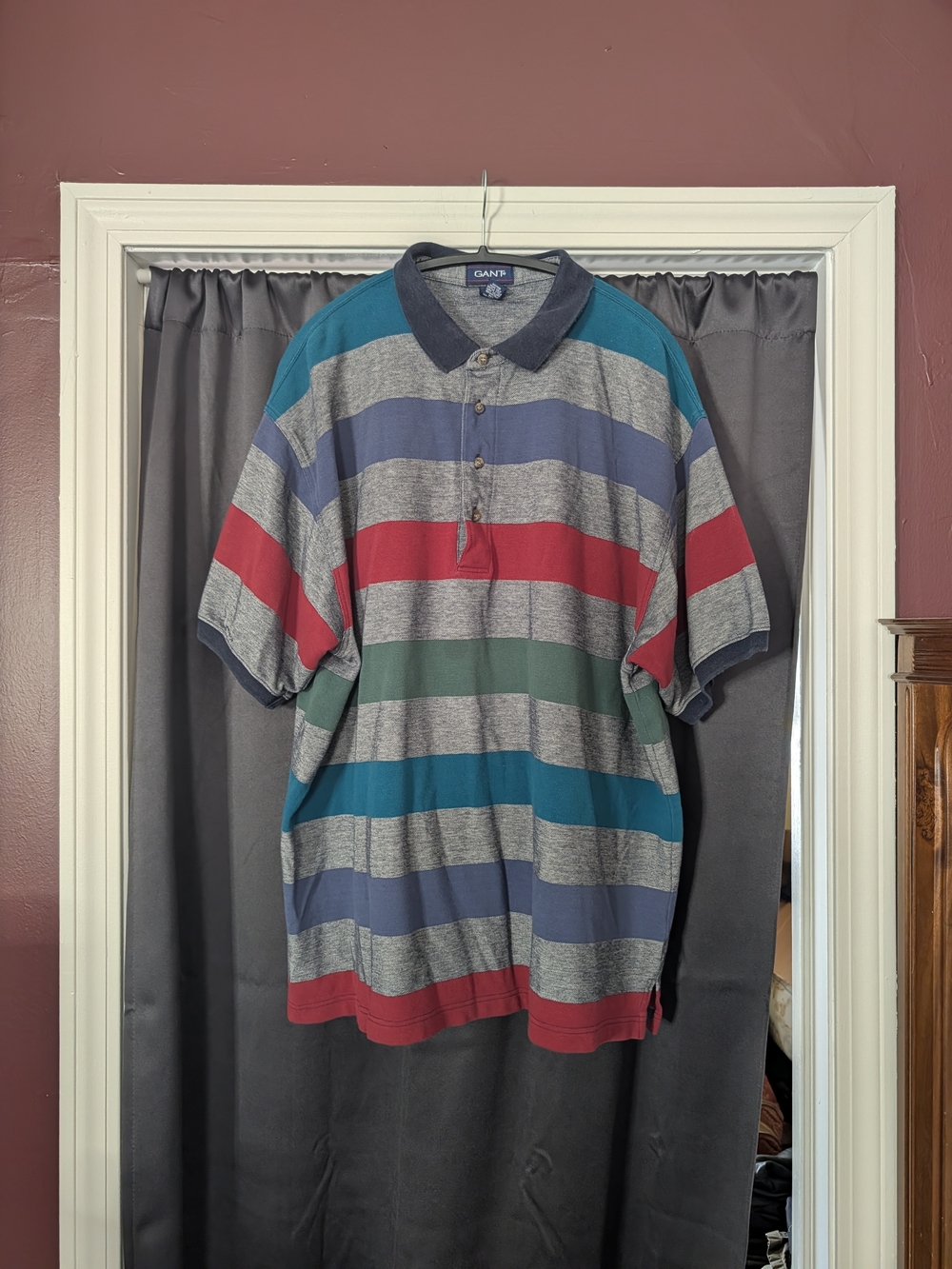 GANT Vintage Men's Multi-Stripe Cotton Pique Deep V-Neck Polo Shirt